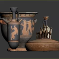 Ancient Greek Pottery Collection With Amphora Tall Vase And Animal Shaped Lid Box