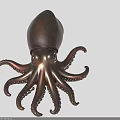 Bronze Octopus Statue With Detailed Curved Tentacles And Glossy Surface