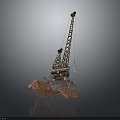 Offshore Drilling Platform With Large Crane And Marine Equipment On Water Surface