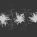 Three Dynamic Water Fountains With Splashing Water And Dark Background Reflections