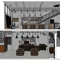 Public Office Space with Open Layout Pendant Lights Staircase Tables and Decorative Frames 3d model