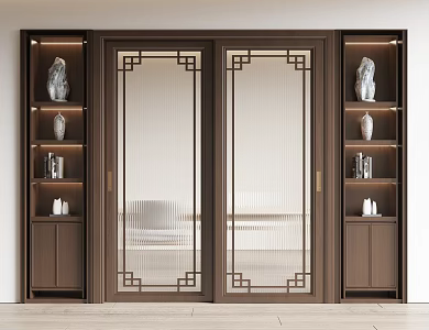 New Chinese Style Sliding Door Glass Door Balcony Door Kitchen Door 3d model