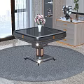 Modern Mahjong Table With Glass Top And Metal Frame For Living Room Card Game Entertainment