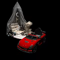 Electric Toy Red Convertible Car for Kids with Play Tent Cozy Sofa and Moon Decoration