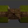 Medieval Brick Red Fortress Tower With Wooden Roof Galleries Green Grass Slopes And Arched Door