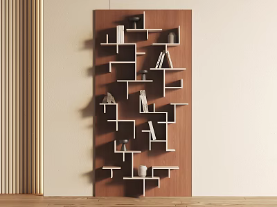 Modern Wooden Shelving Unit With Geometric Multilayer Design For Home Interior Books And Decor Items 3d model