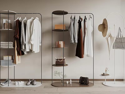 Stylish Clothing Racks Displaying Clothes Bags And Shoes 3d model