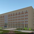 Modern Office Building Exterior Featuring Large Windows Glass Curtain Wall And Surrounding Greenery