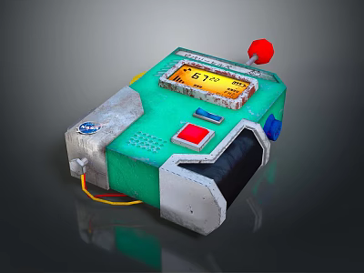Retro Vintage Headphone Speaker With Green Silver Design Red Button And Digital 3d model
