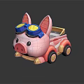 Pink Pig Shaped Childrens Furniture With Blue Goggles And Red Yellow Wheels