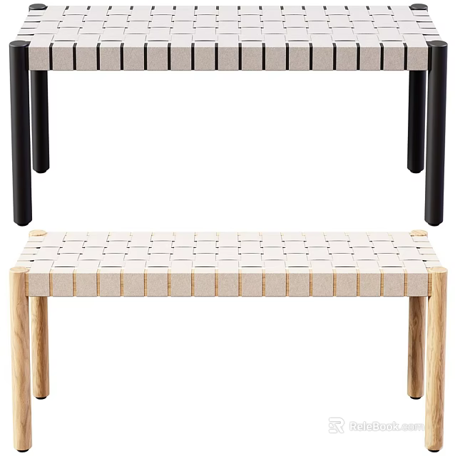 Stylish Modern Stools With Woven Seats And Black Metal Light Wood Legs Design 3d model 