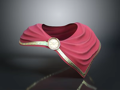 Elegant Red Cloak Collar with Gold Trim and Circular Emblem 3d model