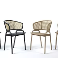 Modern Dining Chairs With Wicker Details And Metal Frames In Black Beige Colors