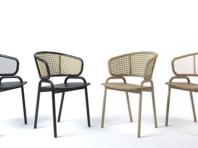 Modern Dining Chairs With Wicker Details And Metal Frames In Black Beige Colors 3d model