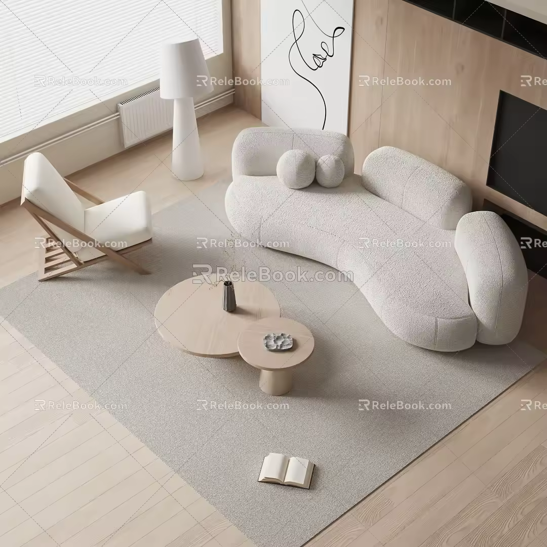 Cream wind sofa coffee table combination fabric sofa coffee table log wind 3d model