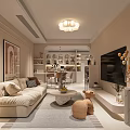 Cozy Modern Living Dining Room Interior With Beige Sofa Coffee Table TV And Decorative Painting