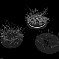 Dynamic Water Splashes On Three Circular Objects Against Black Background