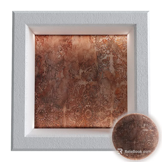 Decorative Wall with Intricate Patterns in Copper Brown Tones and White Frame Accent 3d model 