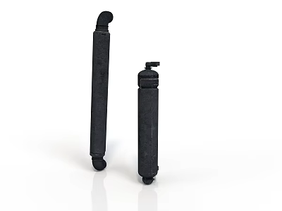 Two Black Cylindrical Support Equipment Pieces With Round Base And Top Connectors 3d model