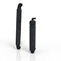 Two Black Cylindrical Support Equipment Pieces With Round Base And Top Connectors