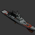 Game Movie Character Warship 3D Model With Gray Hull Red Bottom Radar Weapon Systems 3d model
