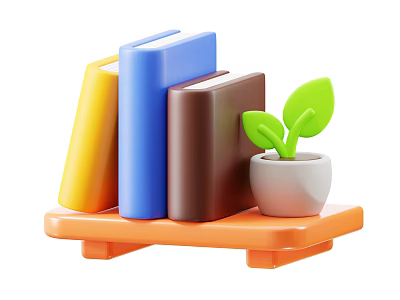 Decorative Ornament Set with Orange Shelf Colorful Books and Green Plant Pot 3d model