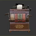 Antique American Register Cash Register Featuring Wooden Body Colorful Keys And Paper Roll