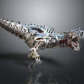 Mechanical Dinosaur Model With Metallic Skeletal Structure Open Mouth And Sharp Teeth