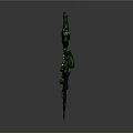 Green Spiral Ornate Weapon With Detailed Textured Staff And Curved Design