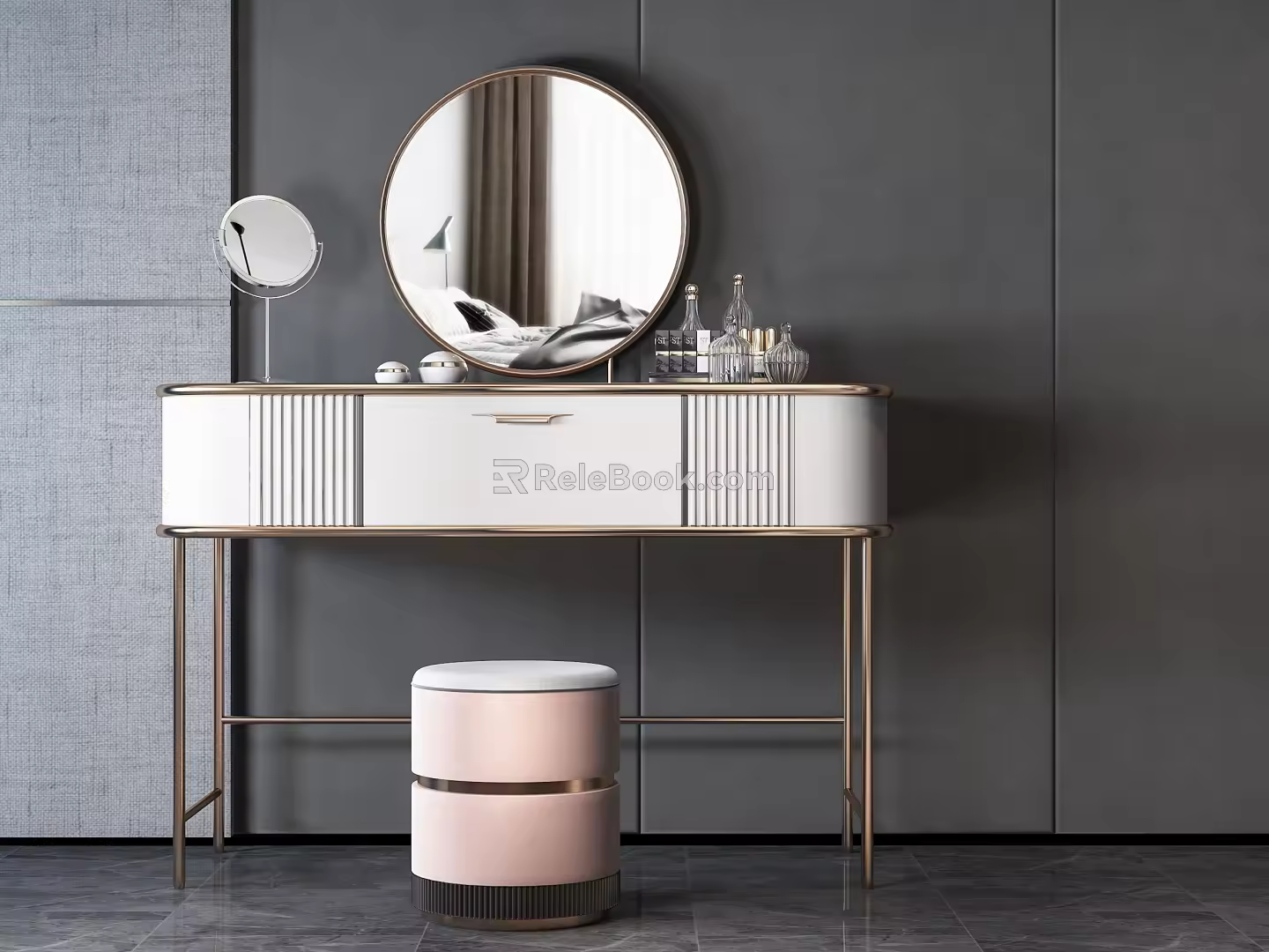 Light Luxury Dressing Table Dressing Table Stool Combination 3d model