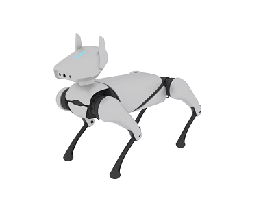 Smart Robot Dog With White Exterior Black Legs And Blue Head Light Design 3d model