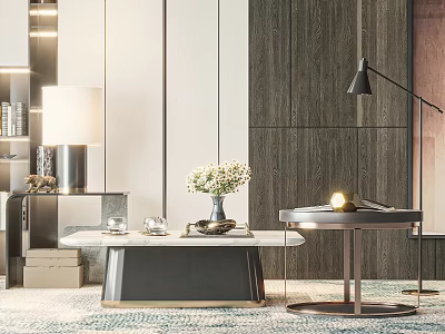 Elegant Modern Coffee Table Interior Design With Marble Top And Decorative Vase 3d model