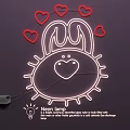 Neon Bunny Shaped Lighting Combination With Red Hearts For Wall Decor