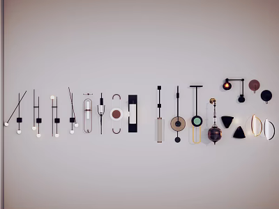 Modern Wall Lamps With Diverse Designs And Stylish Elements Displayed On White Wall 3d model