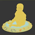 Adorable Baby Sitting on Blue Round Mat with Decorative Footprints and Flowers