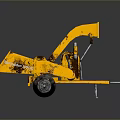 Yellow Industrial Wood Chipper with Trailer Design Rusty Surface and Wheels 3d model