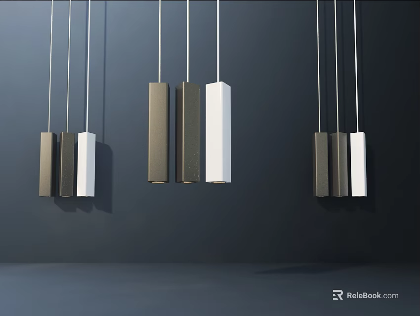 Sleek Modern Pendant Lights With Rectangular Design In Black And White 3d model