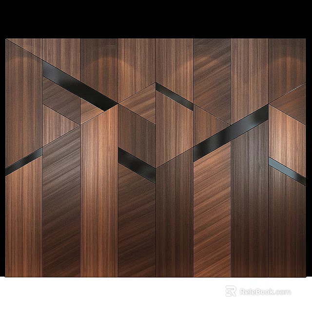 Modern Wooden Background Wall Design Featuring Geometric Pattern And Black Lines 3d model 