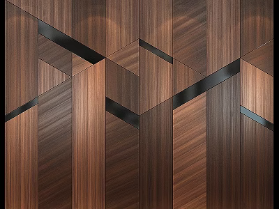 Modern Wooden Background Wall Design Featuring Geometric Pattern And Black Lines 3d model