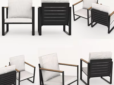 Modern Leisure Chair With Black Frame White Cushion And Wooden Armrest Details 3d model