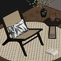 Stylish Wicker Chair With Patterned Cushion Round Rug Side Table And Tea Set