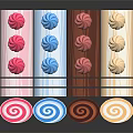Colorful Swiss Roll Cakes With Cream Flowers On Top And Spiral Cross Sections