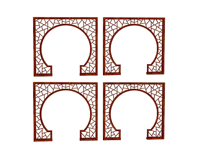 Chinese Style Room Dividers With Lattice Design And Brown Frame Arch Elements 3d model
