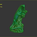 Green Lizard Detailed Sculpture Perched on Textured Tree Stump Against Dark Background