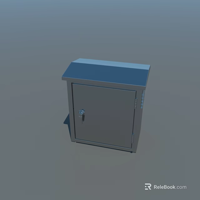 Industrial Gray Metal Storage Cabinet With Lockable Door And Blue Top 3d model 