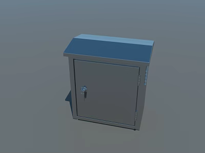 Industrial Gray Metal Storage Cabinet With Lockable Door And Blue Top 3d model