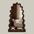 Wavy Frame Mirror In Living Room With Beige Sofa And Brown Curtains