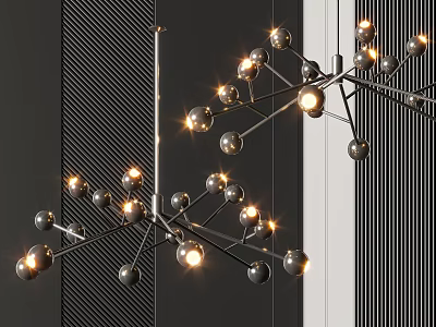 Modern Geometric Chandelier With Metallic Frame And Illuminated Spherical Bulbs 3d model