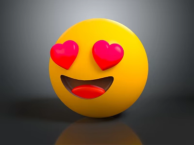 Yellow Smiley Face Decorative Ornament Set With Red Heart Eyes And Open Mouth 3d model