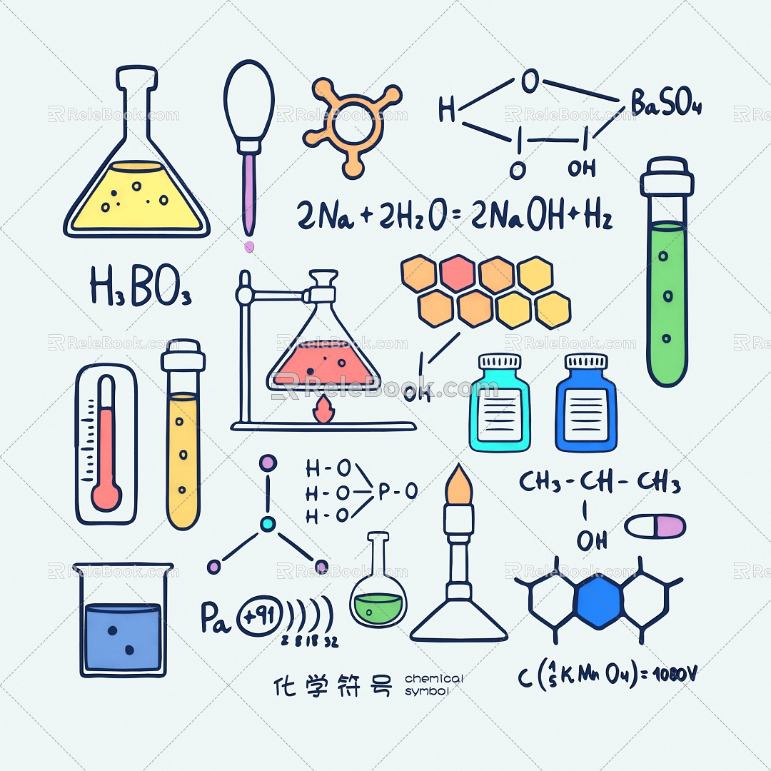 Chemical molecular symbol research equipment test tube microscope pattern icon element 3d model